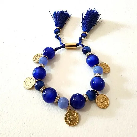 Kate Spade Pretty Poms Blue Coin Charm Festival Tassel Bracelet - Picture 5 of 8